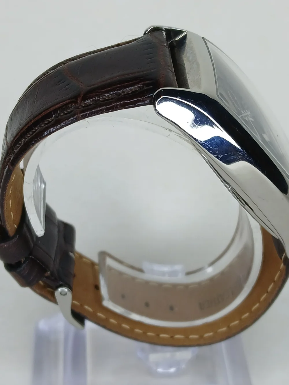 ​GUESS Steel Watch G12550G Tonneau Case Brown Dial Orig Brown Leather Strap